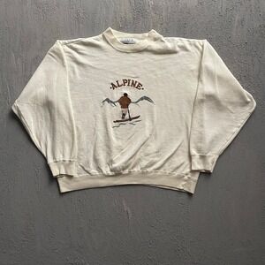 Vintage Alpine Skiing Sweatshirt Men Large Cream 90s Club International